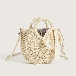 Summer Straw Beach Bag Hand-woven Women Handbag Fashion Basket Crossbody Bag Casual Large Capacity Rattan Bags 240511