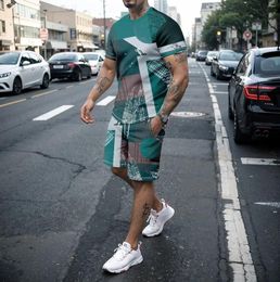 Men's Tracksuits Summer Block Splicing 3D Print T-Shirts Shorts Sets Oversized Short Sleeve T Shirt Pants Set Man Suits Clothing