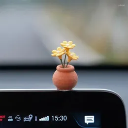 Decorative Flowers Car Dashboard Decor Creative Mini Artificial Flower For Dash Funny Potted Ornament Plant Accessories Auto