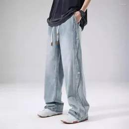 Men's Jeans Denim Trousers Men Elastic Waist Summer Pants With Adjustable Drawstring Side For Streetwear