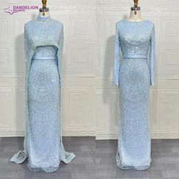 Party Dresses Luxury 2024 Muslim O-Neck Long Sleeves Mermaid Elegant Dubai Beaded Evening Formal Gowns With Cape For Women