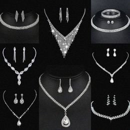 Valuable Lab Diamond Jewellery set Sterling Silver Wedding Necklace Earrings For Women Bridal Engagement Jewellery Gift 94UE#