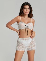 Bras Sets CHQCDarlys Women S Y2K Sexy Two Piece Outfits Lace Mini Skirt Set See Through Off Shoulder Crop Tops Matching
