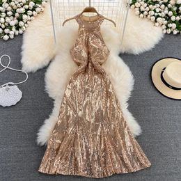 Casual Dresses Elegant Women's Sexy Red Sequin Girl Fashion Sleeveless Off Shoulder Vest Dress Evening Party Glitter Prom
