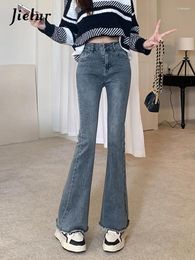 Women's Jeans High Waist Slim Tassel Women's Korean Hole Micro Flare Blue Female Vintage Denim Pants Women S-XL