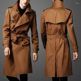 Herren Trench Coats Breasted Double Classic ausgedehntes Windbreaker-Mantelgürtel Britische Windbeutel Brown Business Casual X-Long Jacke Männer