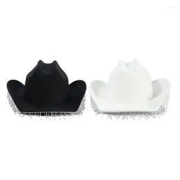 Berets Cowboy Hat For Girls Rhinestones Tassels Glittering Cowgirl White Black Dropship