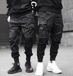 Men Ribbons Block Black Pocket Cargo Pants Harem Joggers Harajuku Sweatpant Hip Hop Tatical Trousers3346417