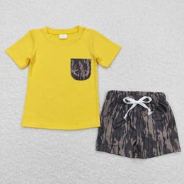 Clothing Sets Boys Camouflage Shorts Yellow Pocket Top Summer 2024 Latest Suit Drawstring Design RTS