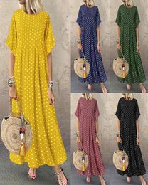 2022 Vintage Maxi Dress Women Spring Summer Half Sleeve Buttons Printed Long Dresses Plus Size Casual Loose Big Swing Dress Robe 57921227