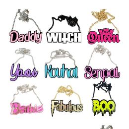 Other Wedding Favors Halloween Hip Hop Jewelry Necklaces For Mens Zombie Boo Witch Queen Daddy Buffy Letters Acrylic Pendant Necklac Dhyzs