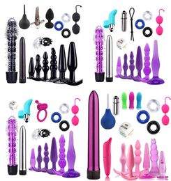 Women Men Vibrator Kit Lock Rings Cone Ball Anal Plug Sex Massage Tools Finger Massage Anus Washer Adult Sex Toy X03203051058