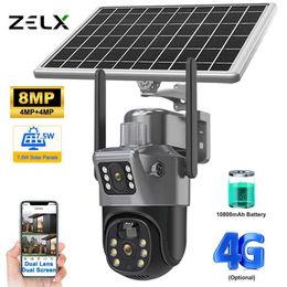 Wireless Camera Kits 4K 8MP WiFi solar cell camera 4G Sim card dual lens outdoor safety protection PTZ camera PIR human body detection CCTV J240518