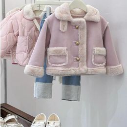 Jackets Girl Top 2024 Autumn Winter Korean Fashion Style Fur Baby Fleece Thick Solid Long Sleeve Outerwear Children Clothes