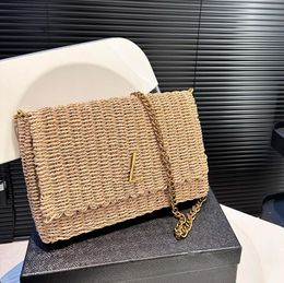 Chain Raffias Straw Bag Square Woven Camera Bag Summer Beach Bag Flap Handbags Purse Crossbody Bags Travel Vacation Clutch Designer Hardware Letter Shoulder Bags