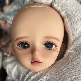 Hand-painted Bjd Doll Head Enamel Makeup Head with Interchangeable Eyes Cute Head DIY Nude Doll real Human Eyelash Doll 240520