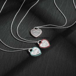 High Version T-home 925 Silver Heart-shaped Enamel Necklace Fashion Love Pendant Collarbone Chain Gift