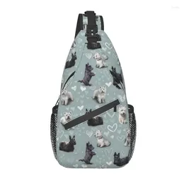 Backpack Westies And Scottish Terrier Sling Crossbody Chest Bag Men Scottie Dog Puppies Pattern Shoulder For Travel Cycling