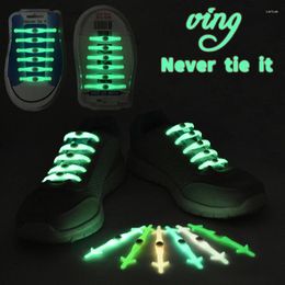 Shoe Parts 12 Pcs/Lot VING Silicone Unisex Elastic No Tie Shoes Lace Sport Sneakers Luminous Strap Lacet Chaussure Ox Horn