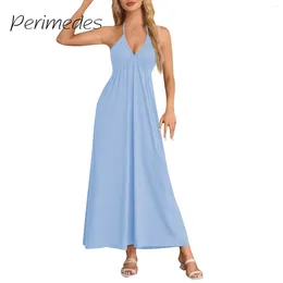 Casual Dresses Women'S Summer Dress Solid Colour V-Neck Hanging Neck Suspender Backless Temperament Sleeveless Stylish