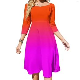 Casual Dresses Neon Dress Ladies Orange And Pink Aesthetic Retro With Bow Summer Oversized Clothing