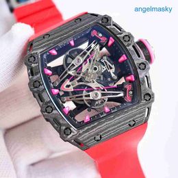 Titanium RM Wrist Watch RM3802 Pink Wine Bucket Carbon Fiber Hollow Mechanical Watch Mens Highend Casual Sports Watch