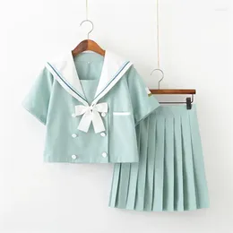 Work Dresses Japanese School Girl JK Uniform Embroidered Sailor Suit Pleated Skirt Set Academic Style Women Class Navy Costumes