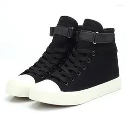 Fitness Shoes Fashoin High Top Women Sneakers Solid Colour Black White Canvas Woman Comfortable Female Casual Hook Loop Trainers