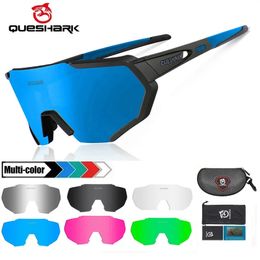 QUESHARK 4 Lens Set Adults HD Polarized Cycling Sunglasses Sports MTB Bicycle Eyewear Riding Road Bike Glasses With Myopia Frame 240508