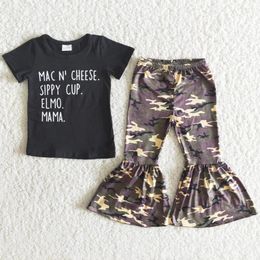 Clothing Sets Girls Letter Design Toddler Baby Girl Clothes Cute Camouflage Bell Bottom Outfits Fashion Set Wholesale