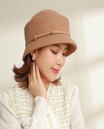 Stingy Brim Hats 2022 Simple Pork Pie 100 Wool Hat Hepburn Fedora Women Felt Layer Cloche 5558CM1699414