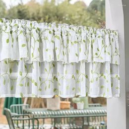 Curtain Green Leaf Embroidered Short Curtains Sheer Half Window Panel Gauze Kitchen Living Room Cabinet Decor Tulle Drapery