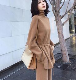 Two Piece Dress 3Xl Winter Turtleneck Sweater And Knitting Long Pants Sets Casual Plus Size 2 Suits Knitted Women8079813
