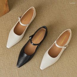 Casual Shoes Women 2cm Daily Office Socialite Female Cute Buckle Stap Mary Jane Lady Fashion Pointed Toe Soft Leather Pumps