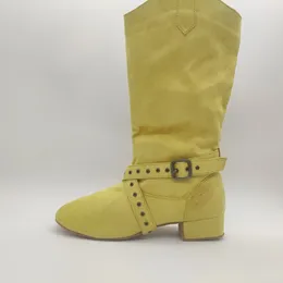 Dance Shoes DIY Latin Boot Women Soft Salsa Ballroom Party Dancing Sport Boots Heeled Yellow