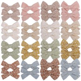 Baby Girls Hair Clips Embroidery Bow Barrettes Hairpins Bows with Clip Children Cute Bowknot Hair Accessories Solid Color 2pcs/Pair
