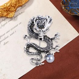 Brooches Gothic Chinese Style Dragon Brooch For Men Women Fashion Retro Pin Personality Pearl Corsage Suit Jacket Accessories Jewellery Set