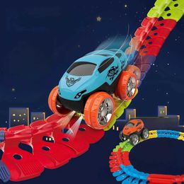 Diecast Model Cars Rechargeable childrens rail car set childrens anti gravity magnetic assembly vehicle boy flexible railway toy set birthday gift Y240520CQ2R