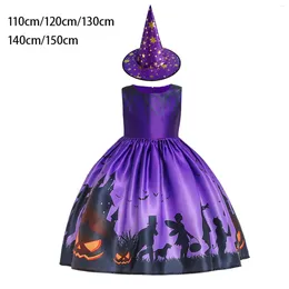 Girl Dresses Kids Girls Halloween Costume Dress With Witch Hats Pumpkin Printed Fancy Up Cosplay Party Outfits