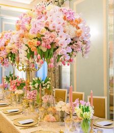 Party Decoration Glossy Gold Metal Vases Wedding Table Centrepieces DIY Flowers Rack Tall Flower Stand Road Lead For Aisle Walkway T-stage