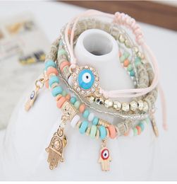 Kabbalah Fatima Hamsa Hand Evil Eye Charms Bracelets Bangles Multilayer Braided Handmade Beads Pulseras For Women Men9509220