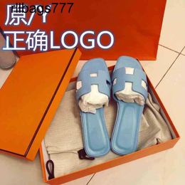 Slippers Oran Home Slipper Ms Sandal Sandals Slipper for Women to Wear in Summer Fashion Diamond Flat Bottomed H-type Leather Beach with Logo