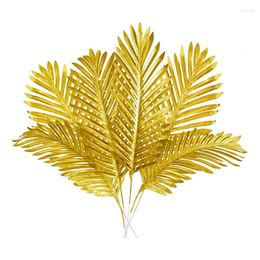 Decorative Flowers 8 Pcs Artificial Gold Palm Leaves Decoration Realistic Golden Plants Leaf Tropical