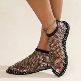 Casual Shoes Europe And The United States Round Head Flat Colour Big Diamond Elastic Sandals Women's Large Size Sexy Fishnet Socks