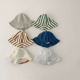 Summer Baby Hat Double Sided Wear Infant Fisherman Cap Outdoor Beach Windproof Kids Panama Sun Hats L2405