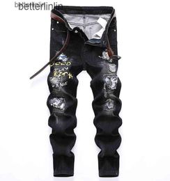 Spring and autumn new men039s rock revival mens designer jeans designs for men hole patch men039s small straight slim trend 9650513