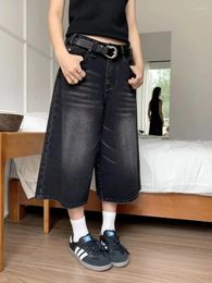 Women's Shorts 2024 Y2k Retro Women Low Rise Jorts Brushed Black Wash Cropped Baggy Jeans Acubi Fashion 90s Wide Leg Frayed Denim Short