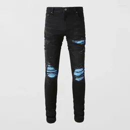 Men's Jeans High Street Fashion Men Black Color Stretch Slim Fit Hole Ripped Patched Designer Hip Hop Brand Pants Hombre