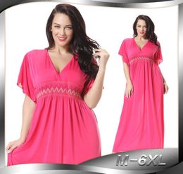 2018New top quality Women039s Plus Size Dresses 6XLM Fashion Bohemian Dress VNeck bat sleeve elegant Sexy Beach dress rose bl6330157