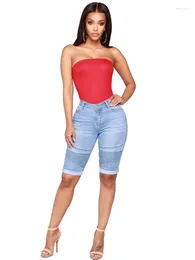 Women's Jeans 2024 Woman European And American Women Clothing Summer Motorcycle Stretch Straight Pants Mid Denim Shorts